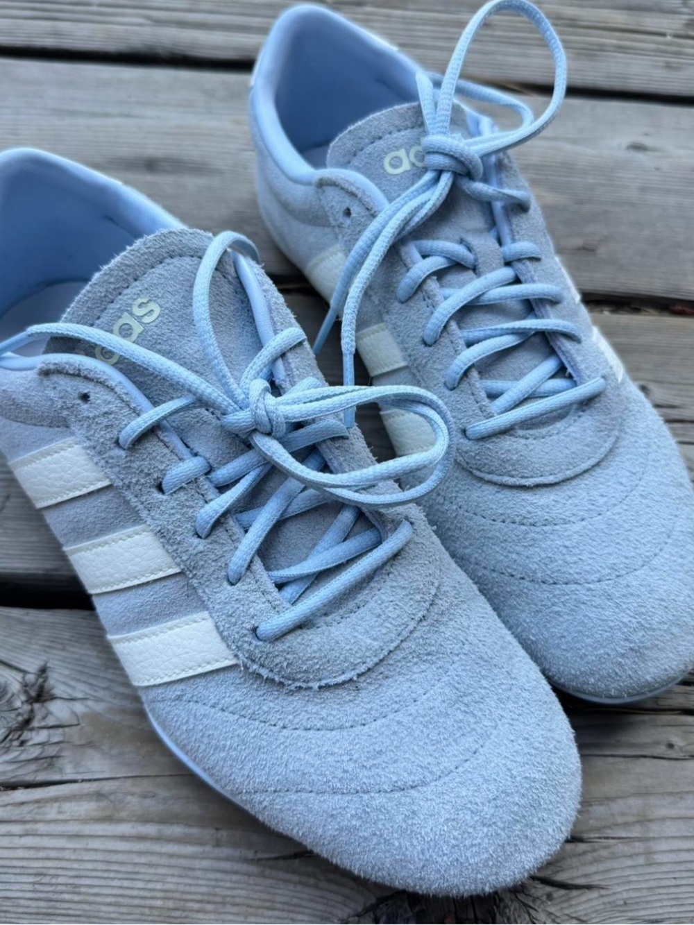 adidas grand court lo Pale Blue Suede Sneakers with White Stripes